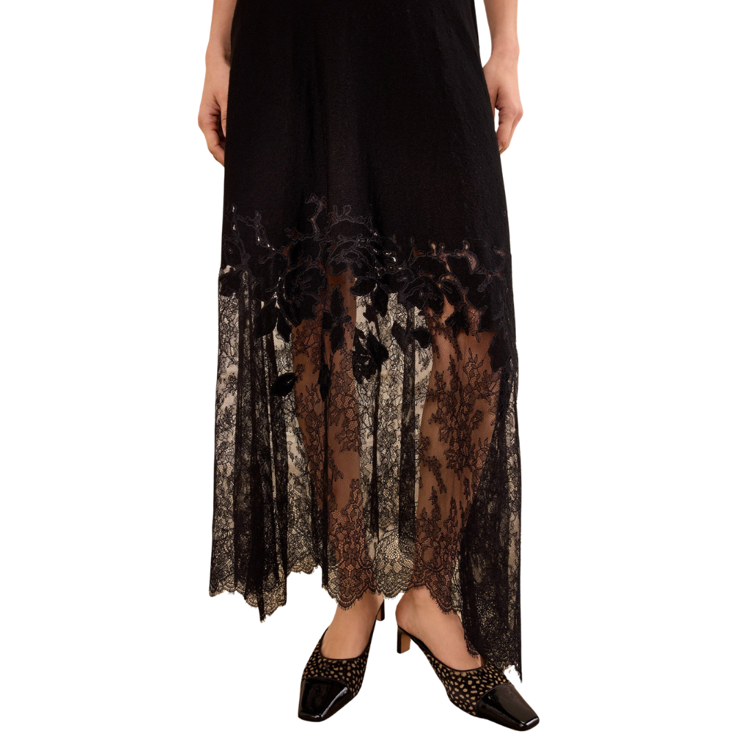 Josina Lace Midi Skirt in Noir