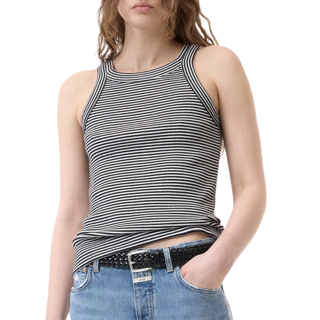 Racer Top in Ivory Stripe