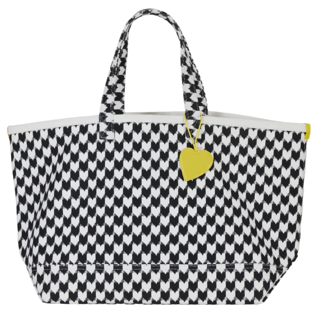 KR Heart in Check Tote in Black-White
