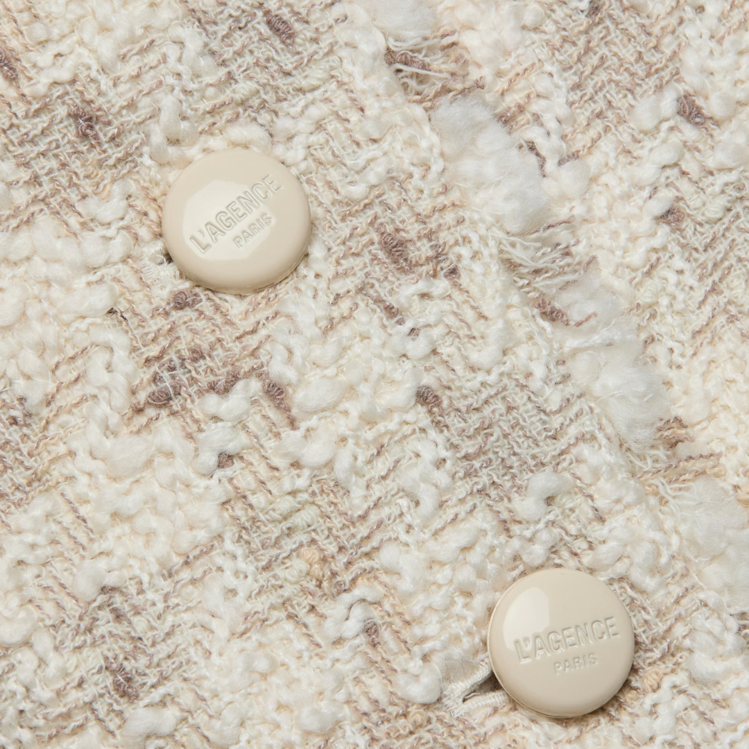 Zell Collarless Jacket in Taupe/Grey Houndstooth