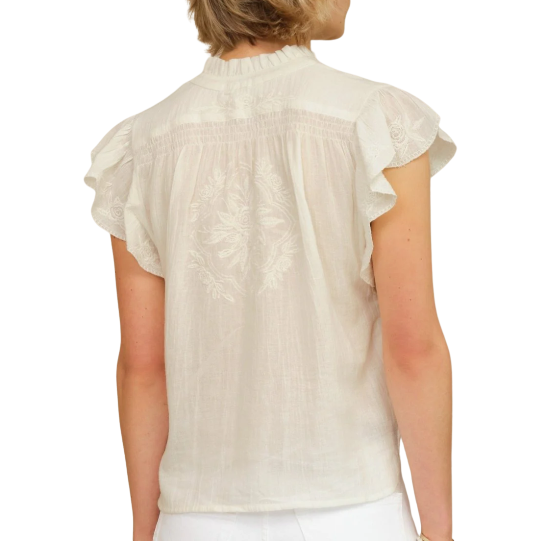 Lilia Embroidered Top in Ecru