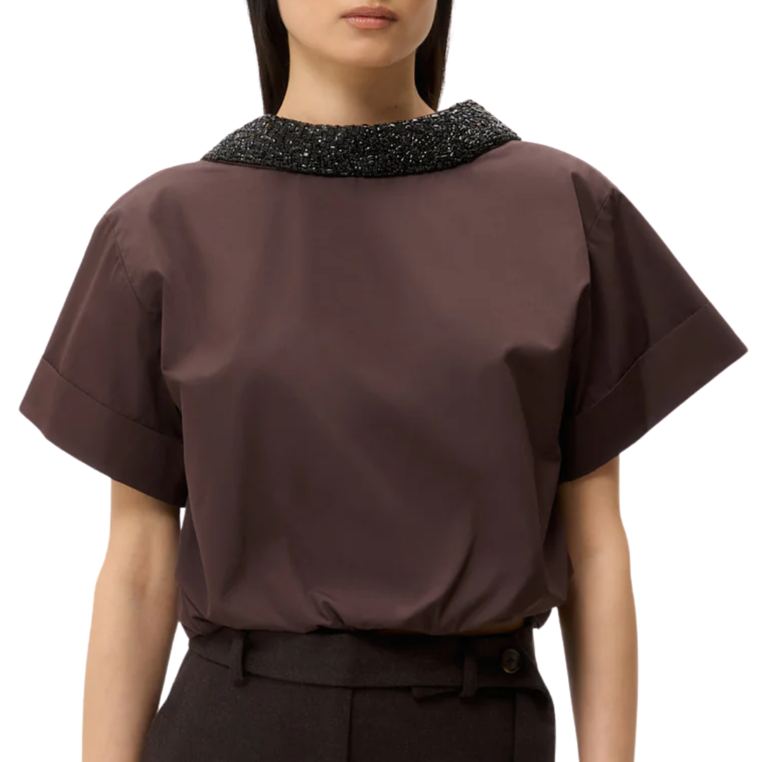 Forever & Always Reversible Shirt with Crystal Collar in Chocolate