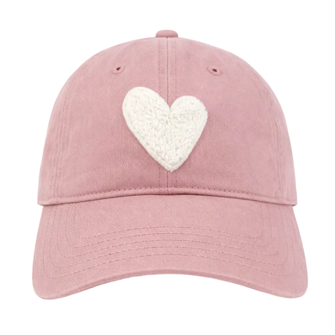 Imperfect Chenille Heart Hat in Mauve/Cream
