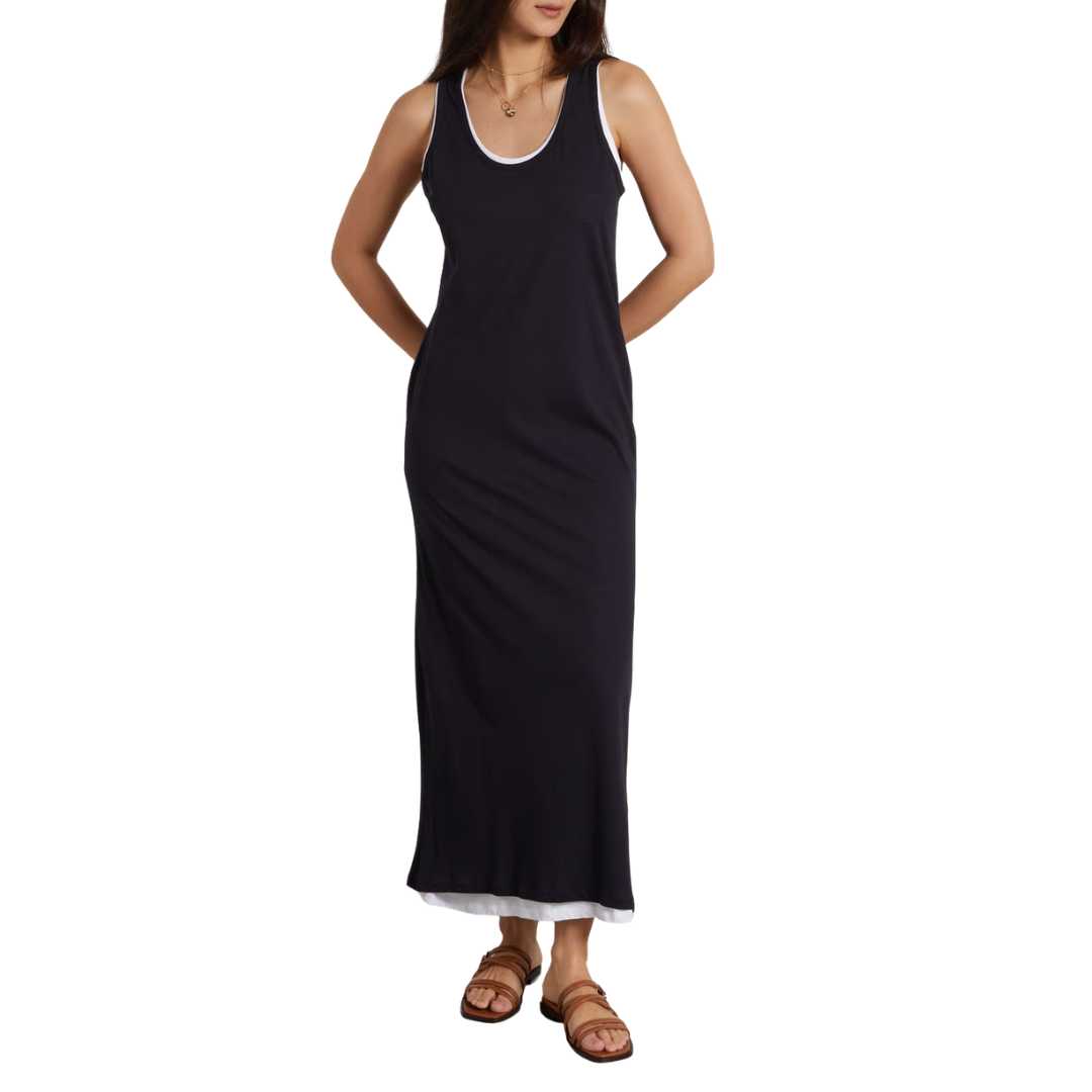 supima cotton dress Majestic Filatures Double Layer Tank Maxi in Marine 100% cotton Machine wash keyproducts:girlnextdoor Size:17 32/33 CINTIA Black Open-Back Maxi