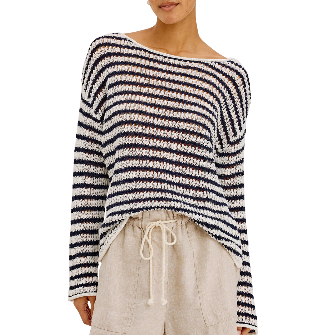 Evangeline Sweater in Ivory Indigo Stripe