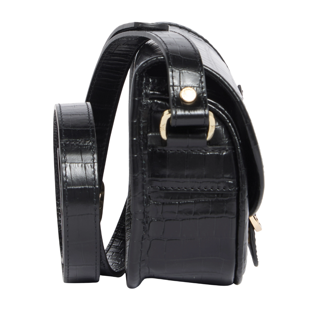 1980 Croc Embossed Small Crossbody Bag in Black
