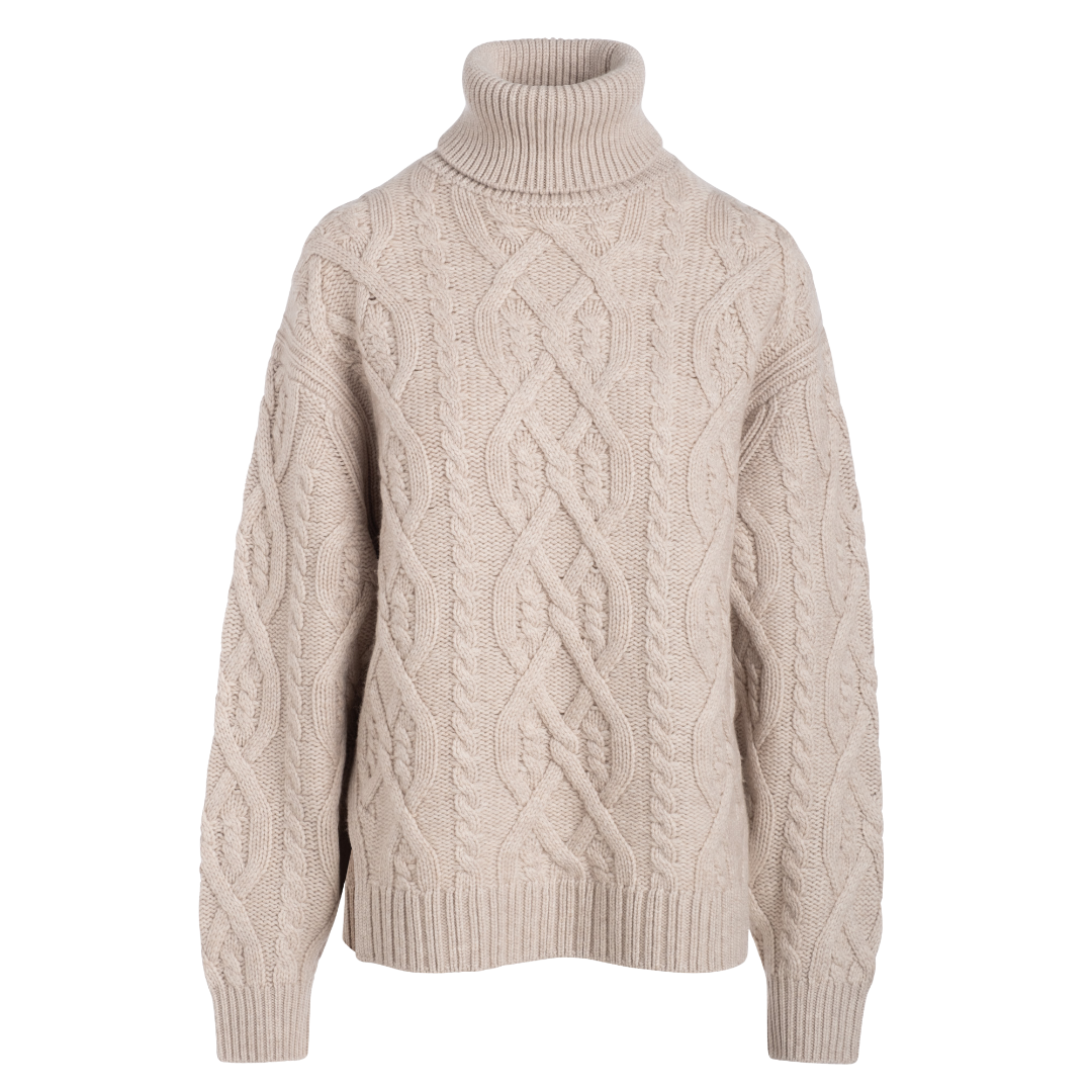 Ultra Luxe Cashmino Cable Turtleneck in Oat