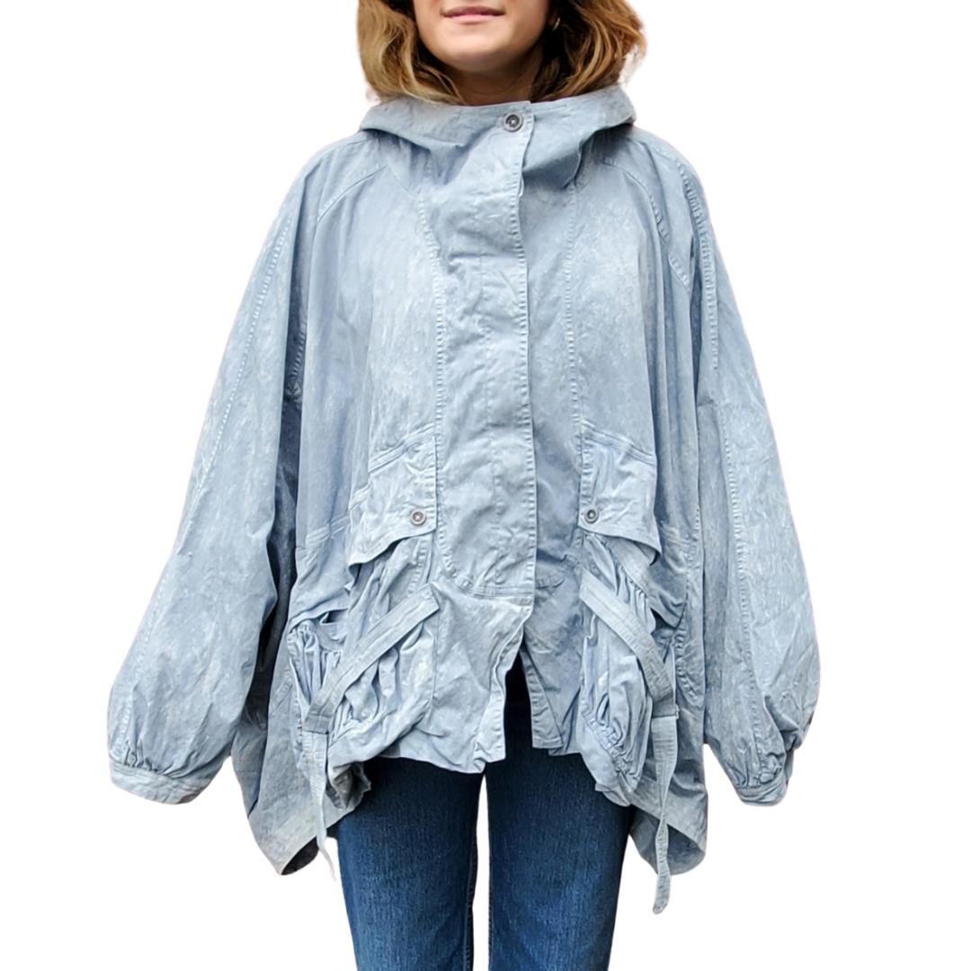 Balloon Sleeve Jacket With Hood in Sky Fog