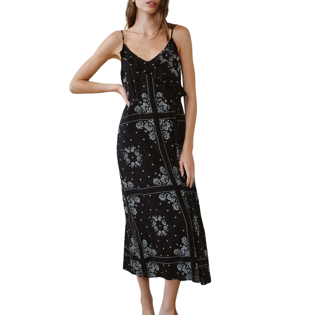 Ruffle Cami Midi Dress in Bandana Print