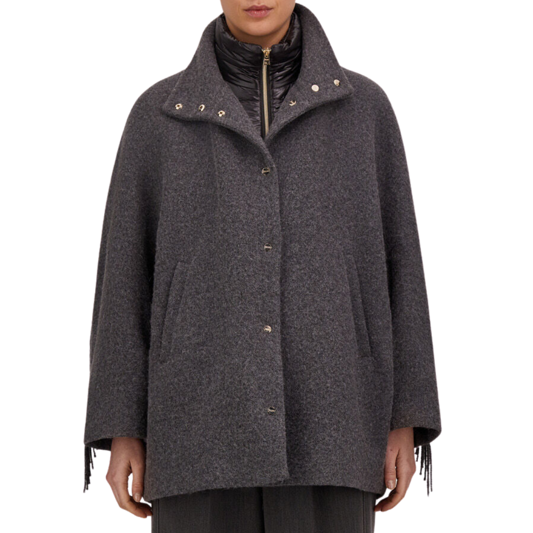Alpaca Jacket with Fringing and Nylon Ultralight in Iron
