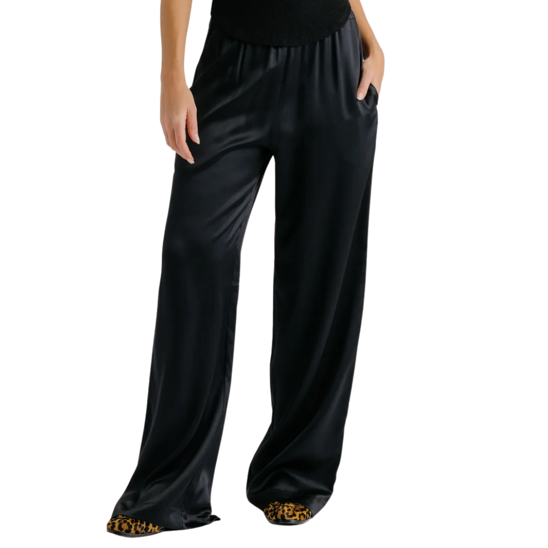 Lexi Lower Rise Relaxed Silk Pant in Black