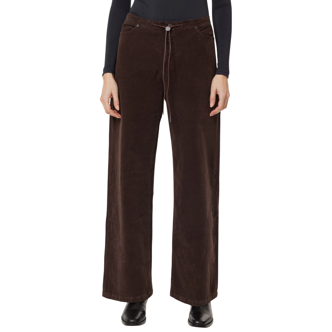 Jade Wide Leg Drawstring Corduroy in Chocolate