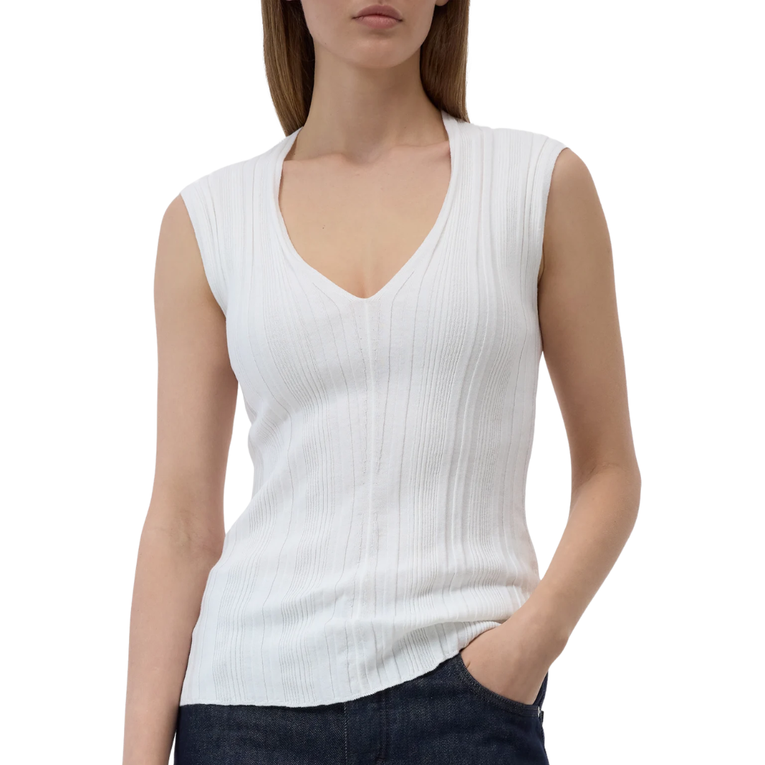 V-Neck Cotton Knit in Ivory