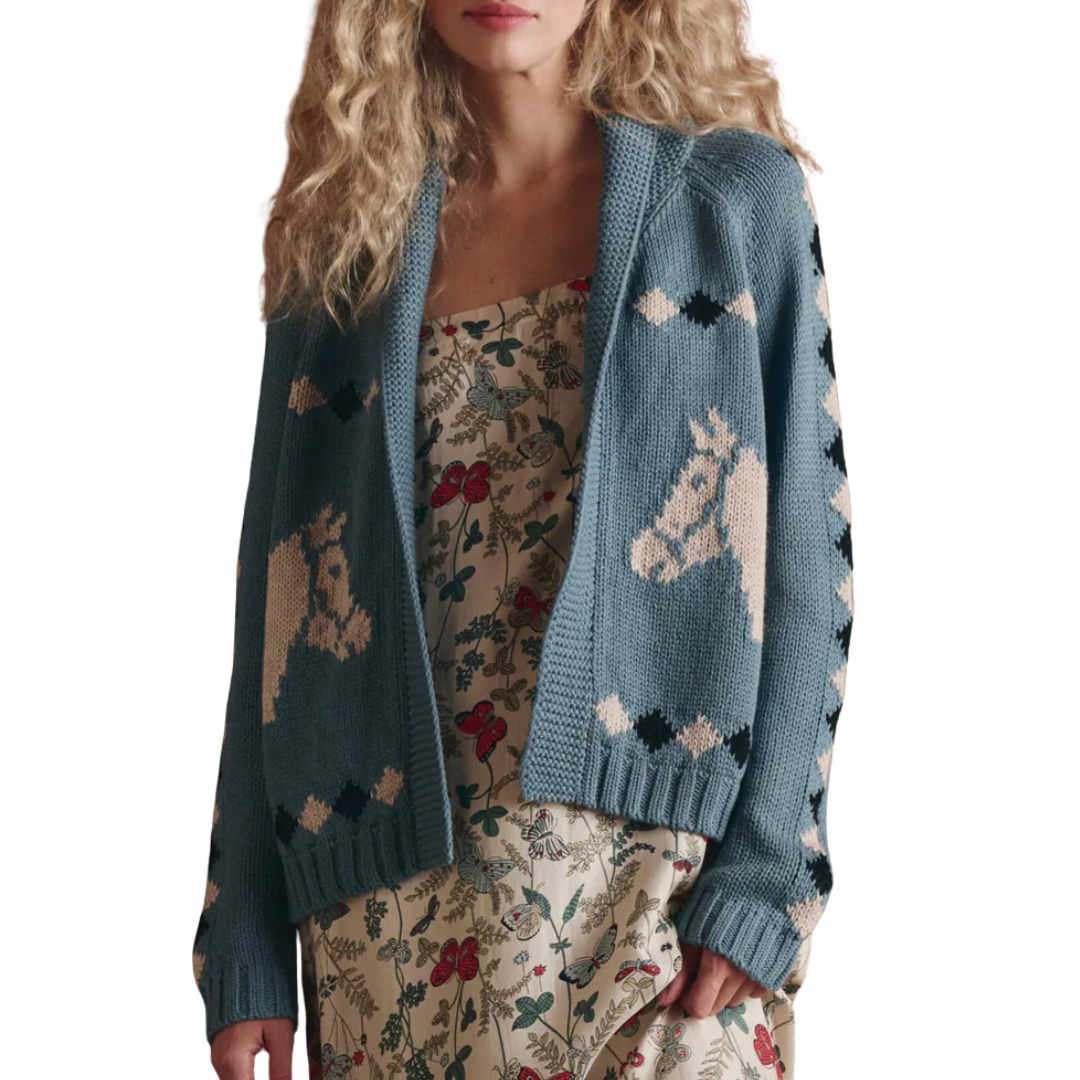 The Stable Lodge Cardigan in Blue Bell