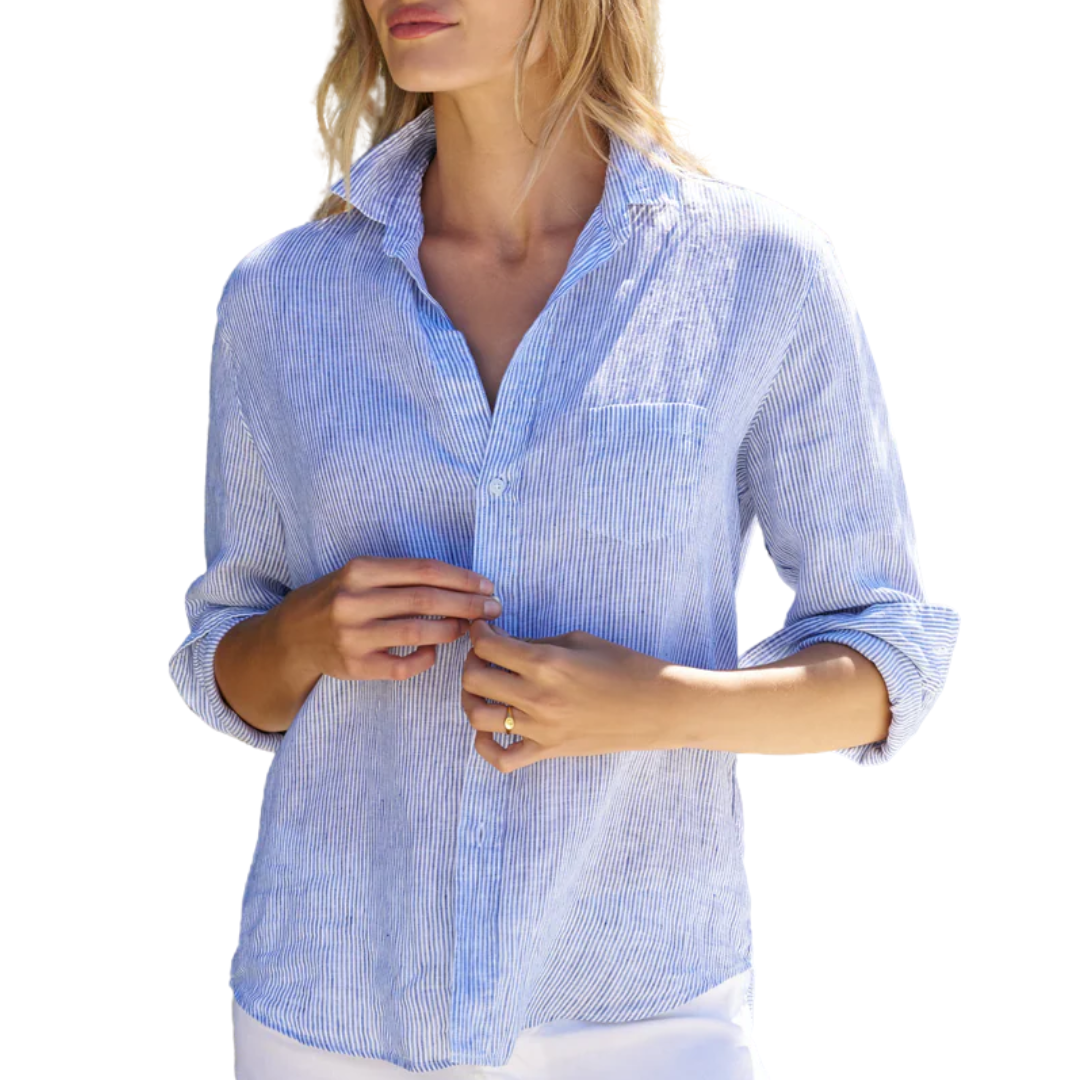 Eileen Relaxed Button-Up Shirt in Thin Blue Stripe