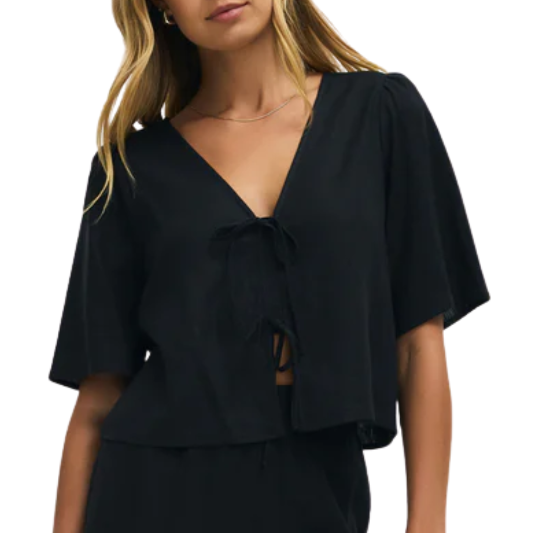 La Belle Linen Cropped Top in Black