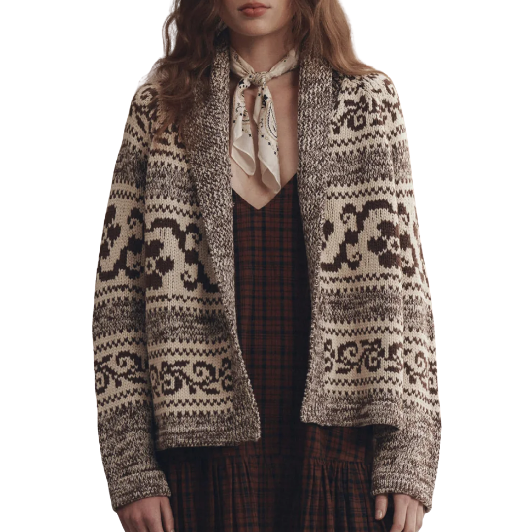 The Nordic Flower Lodge Cardigan in Marled Chestnut