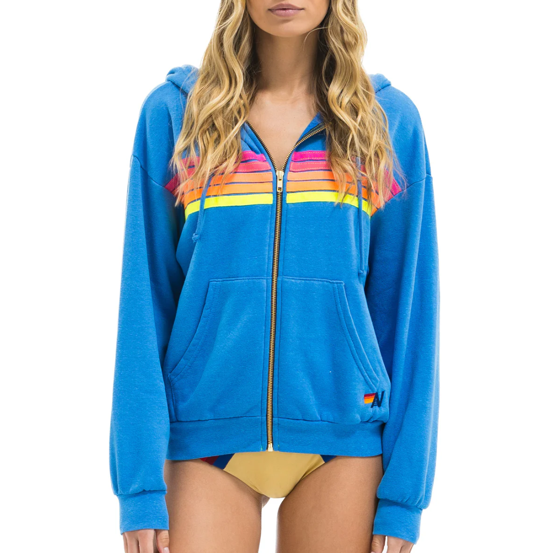 5 Stripe Zip Hoodie in Cobalt/Neon