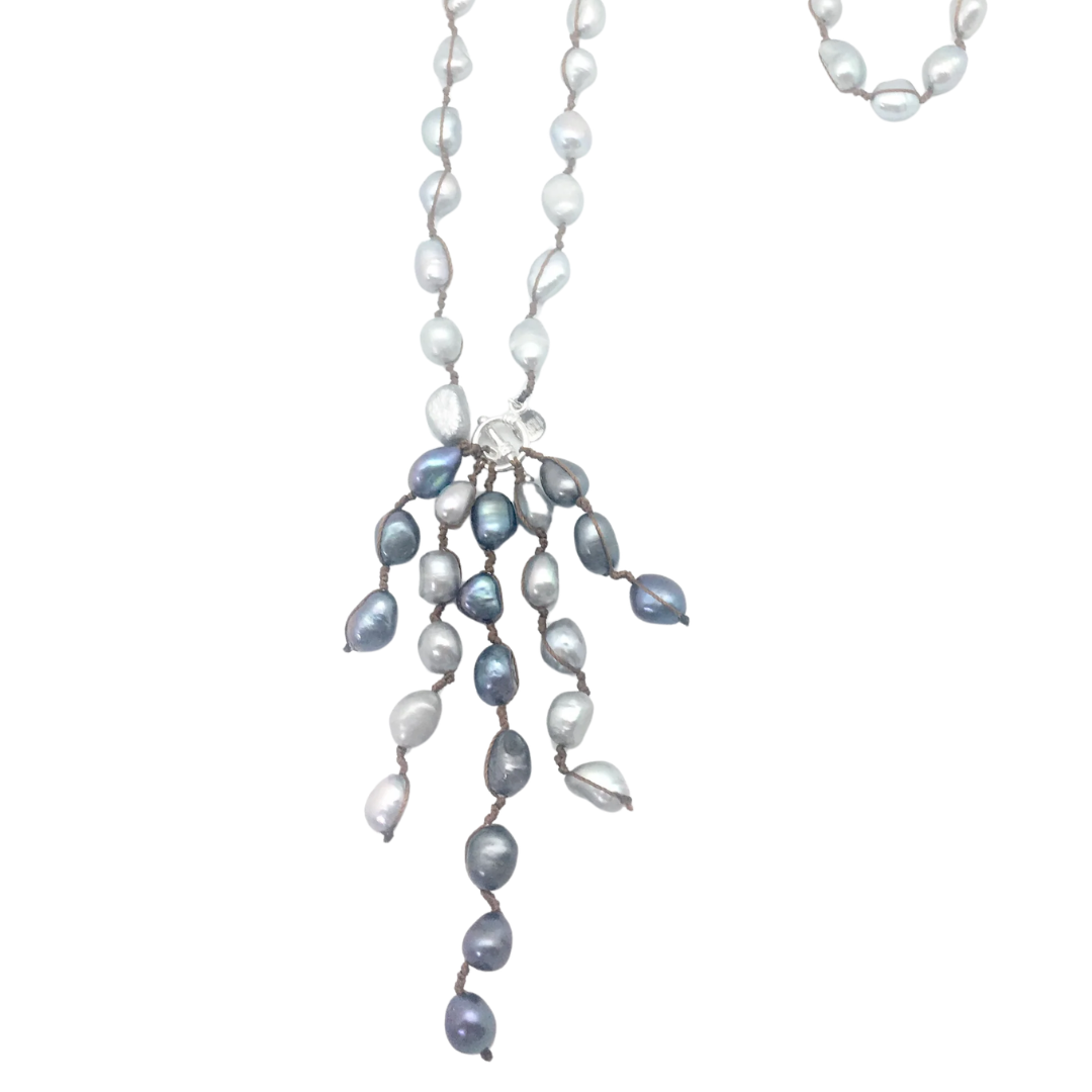 Emilia Necklace in Grey Pearl/Brown Silk