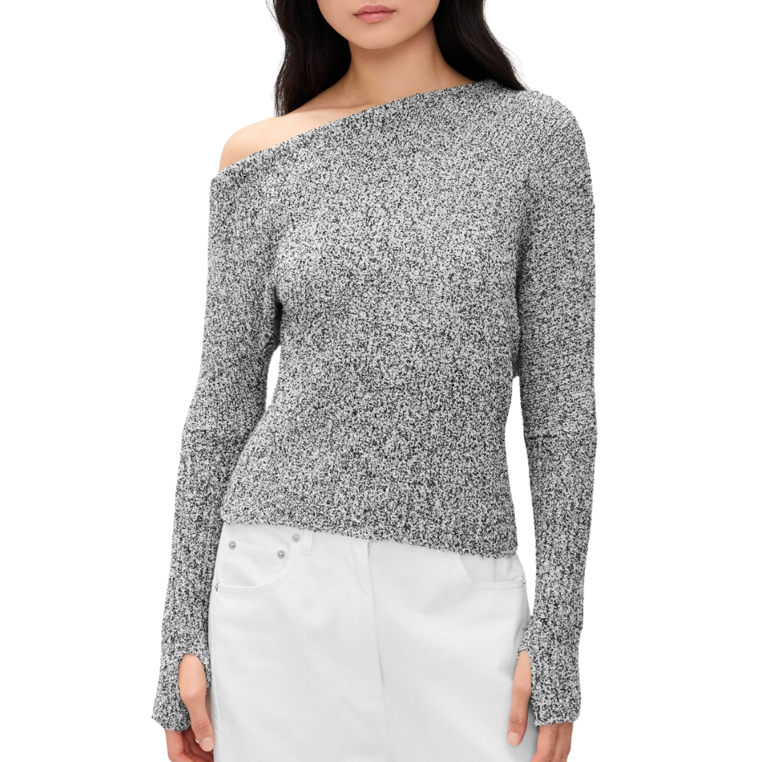 Boucle Knit Slouch Sweater in Pepper