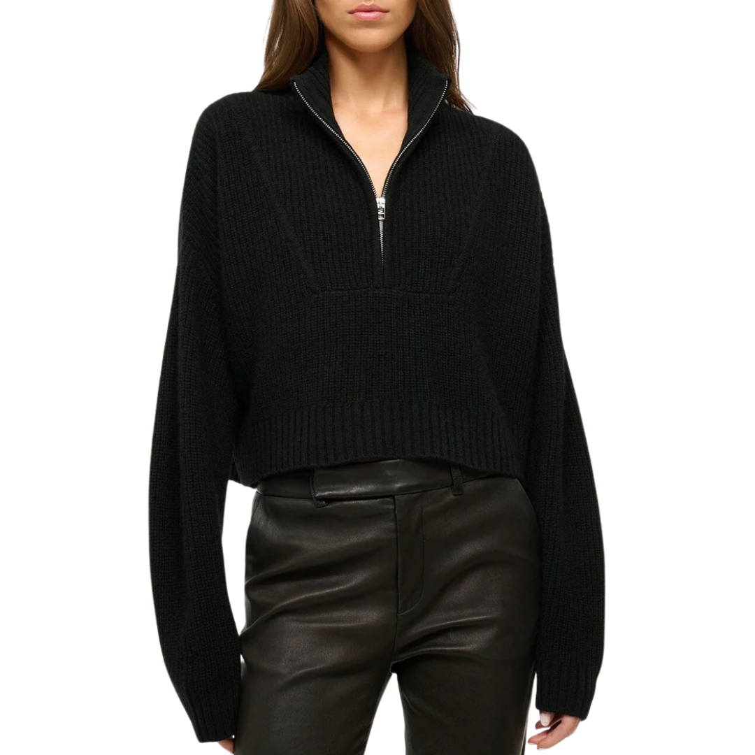Cropped Hampton Cashmere Sweater in Black