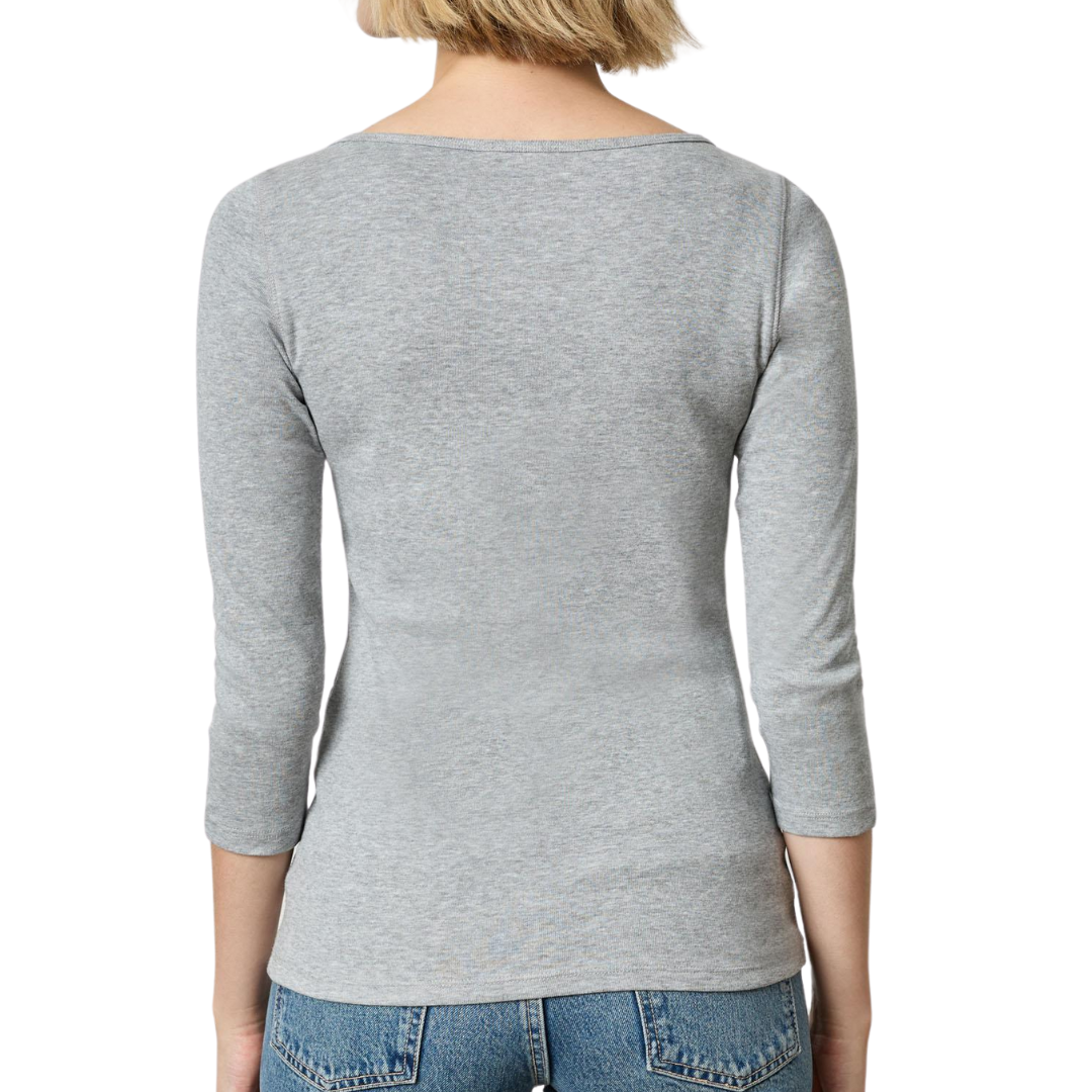 3/4 Sleeve Boatneck in Heather Grey