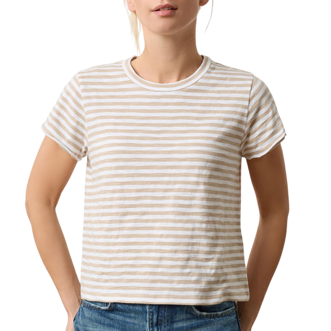 Striped Cap Sleeve Crewneck in Flax Stripe