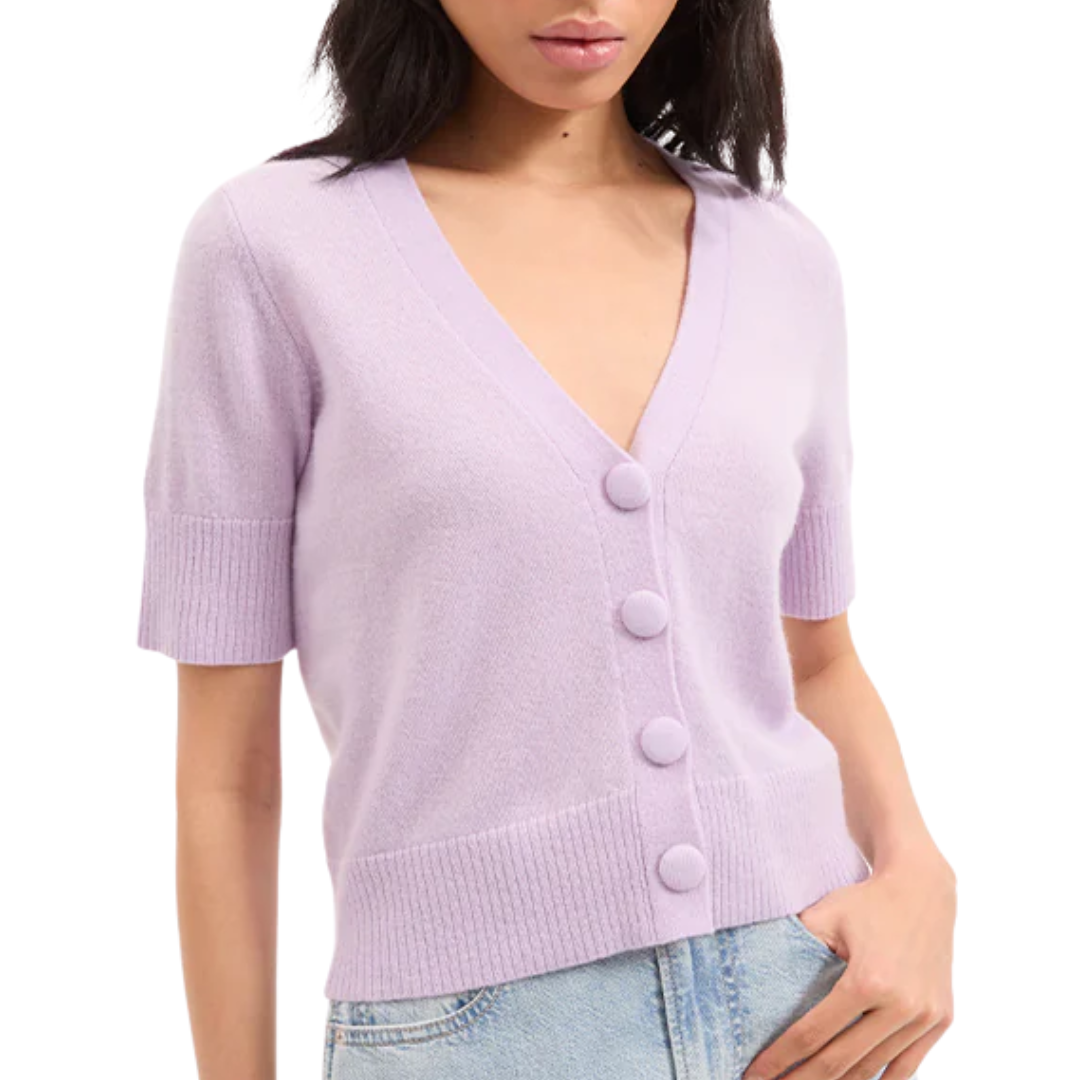 Solene Short-Sleeve Cashmere Cardigan in Lilac