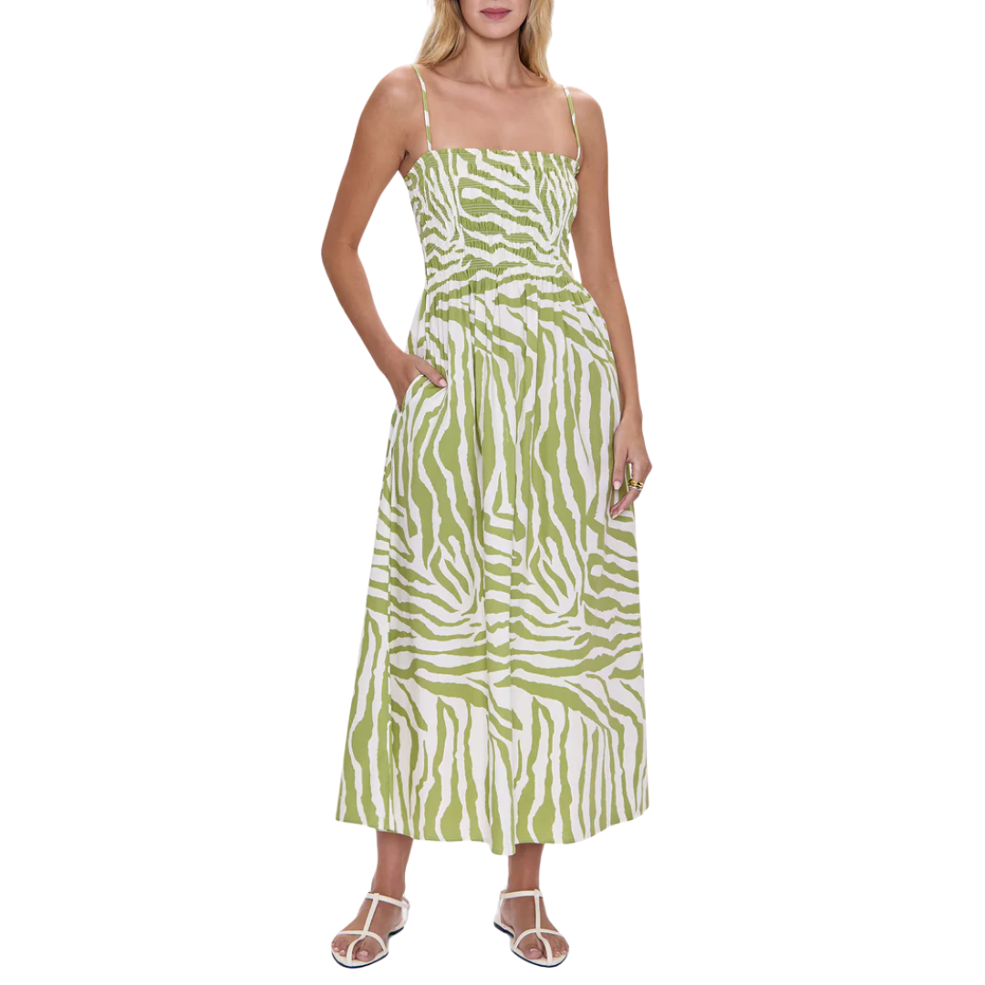 Bianca Shirred Bodice Dress in Safari Lime
