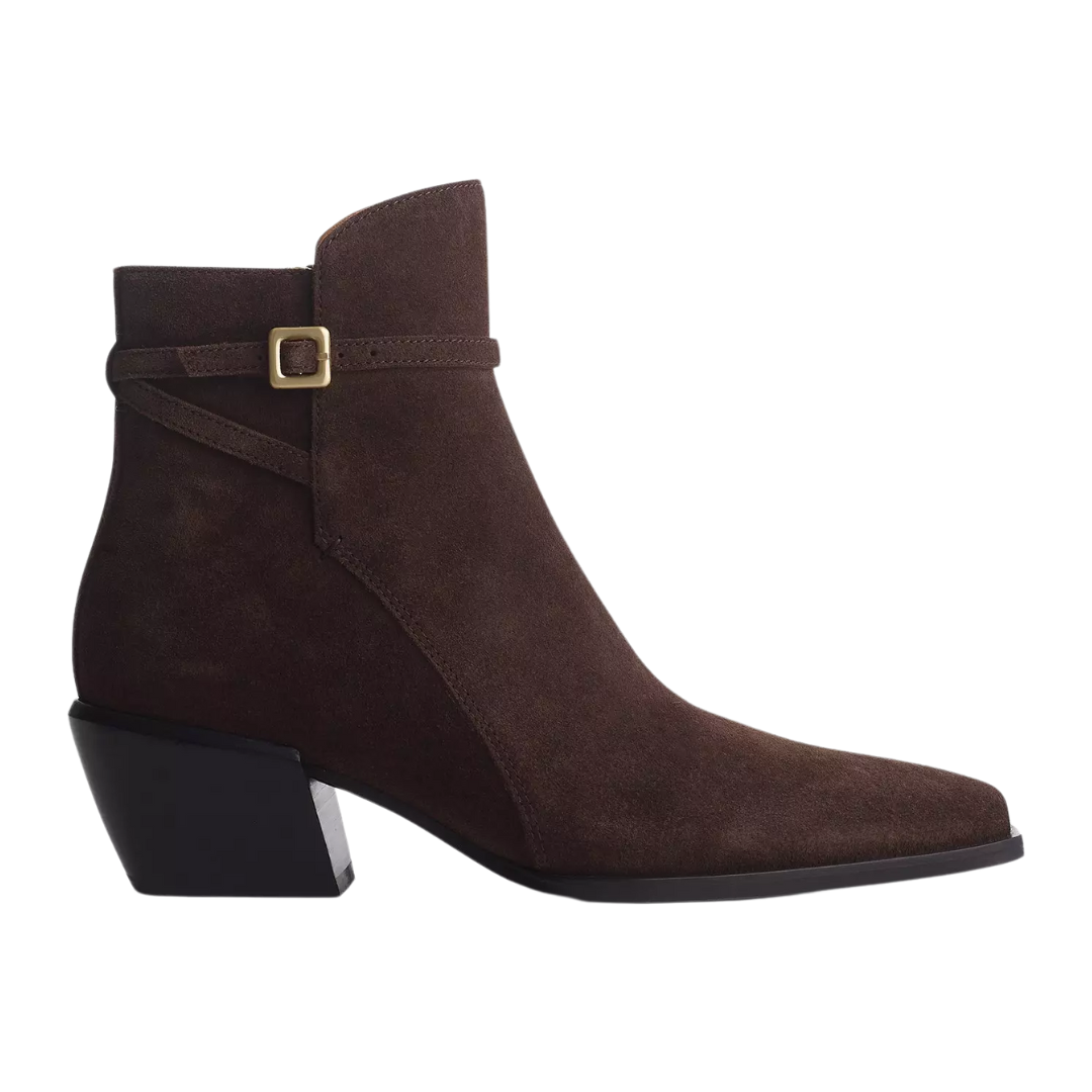 Joni Suede Buckle Boots in Dark Espresso Suede