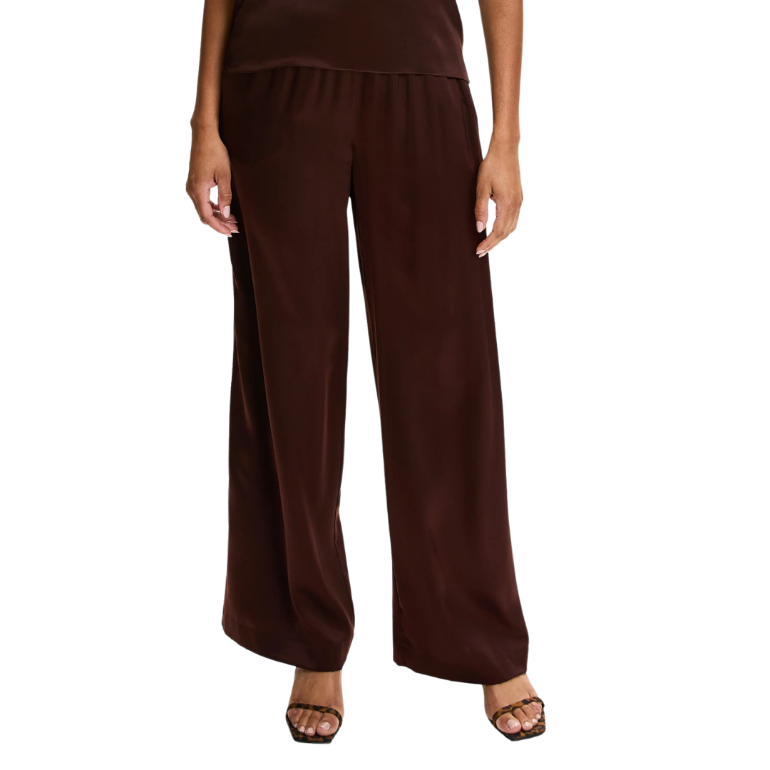 Brynn High Rise Pull On Wide Leg Silk Pant in Cinnabar
