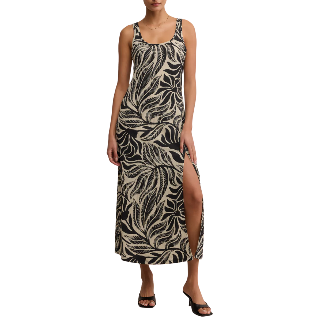 Polanco Palm Midi Dress in Black