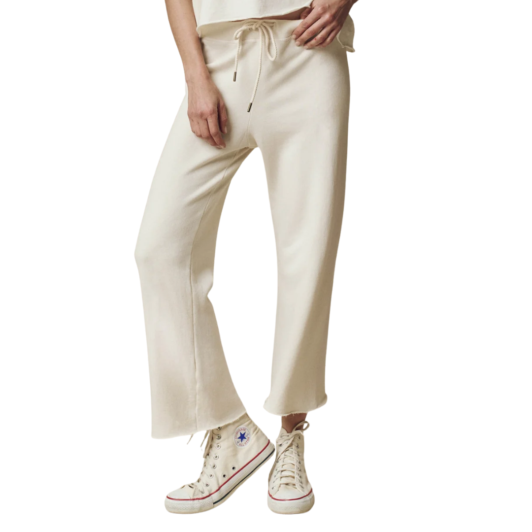 The Wide Leg Cropped Sweatpant in Washed White