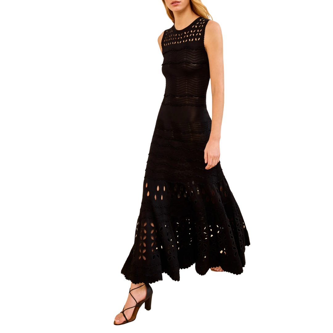 Lakshmi Eyelet Knit Dress in Noir