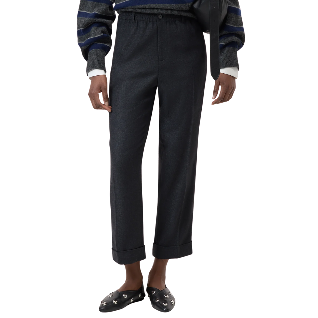 Souki Straight Flannel Pants in Black Melange
