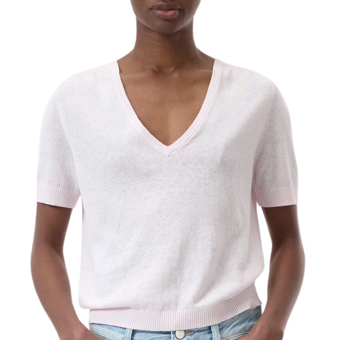 Knitted Linen Mix Top in Milkshake Pink