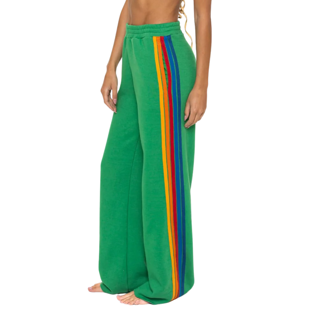 5 Stripe Wide Leg Sweatpants in Kelly Green