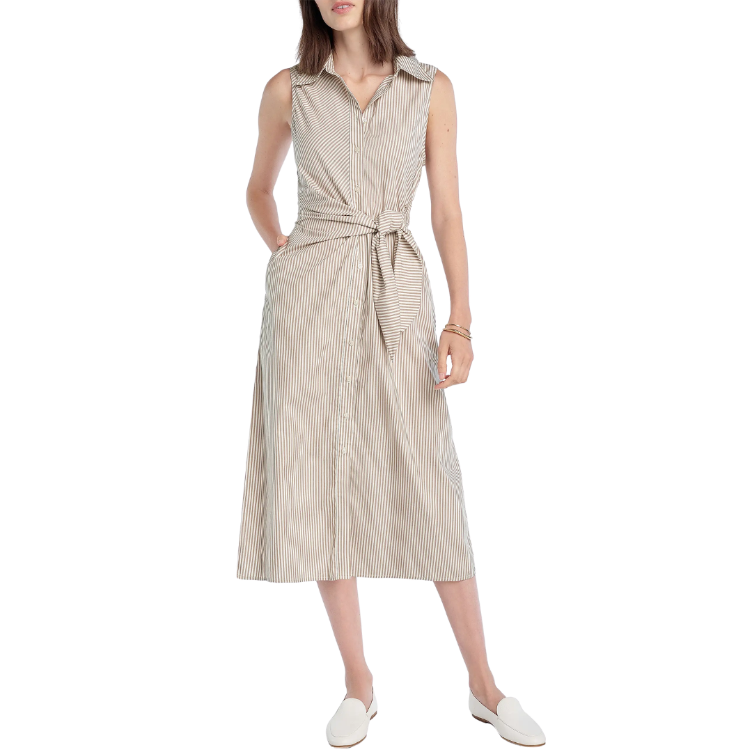 Good Behavior Midi Dress in Soft Taupe Stripe