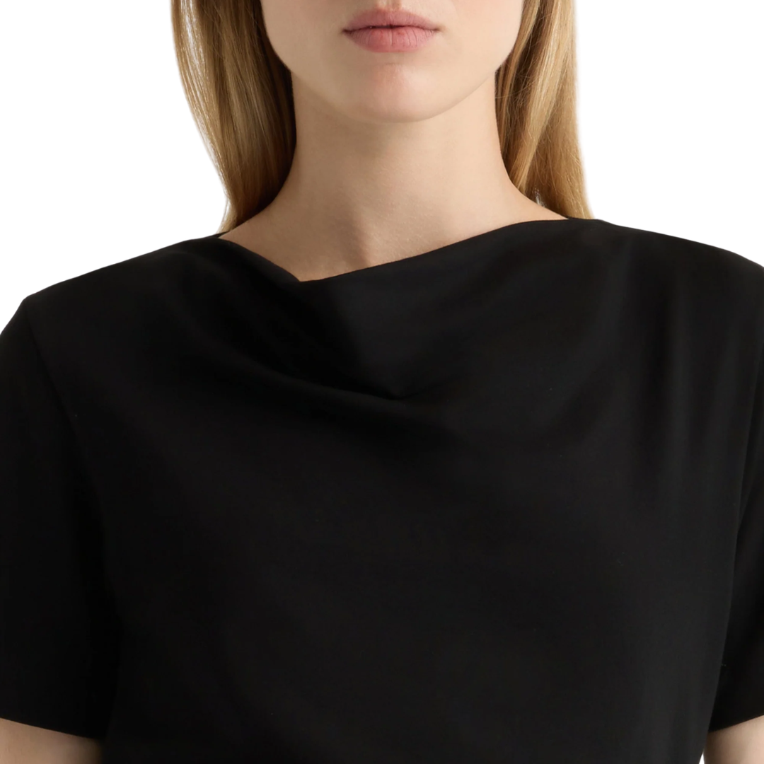 Kendra Organic Cotton Cowl-Neck Tee in Black