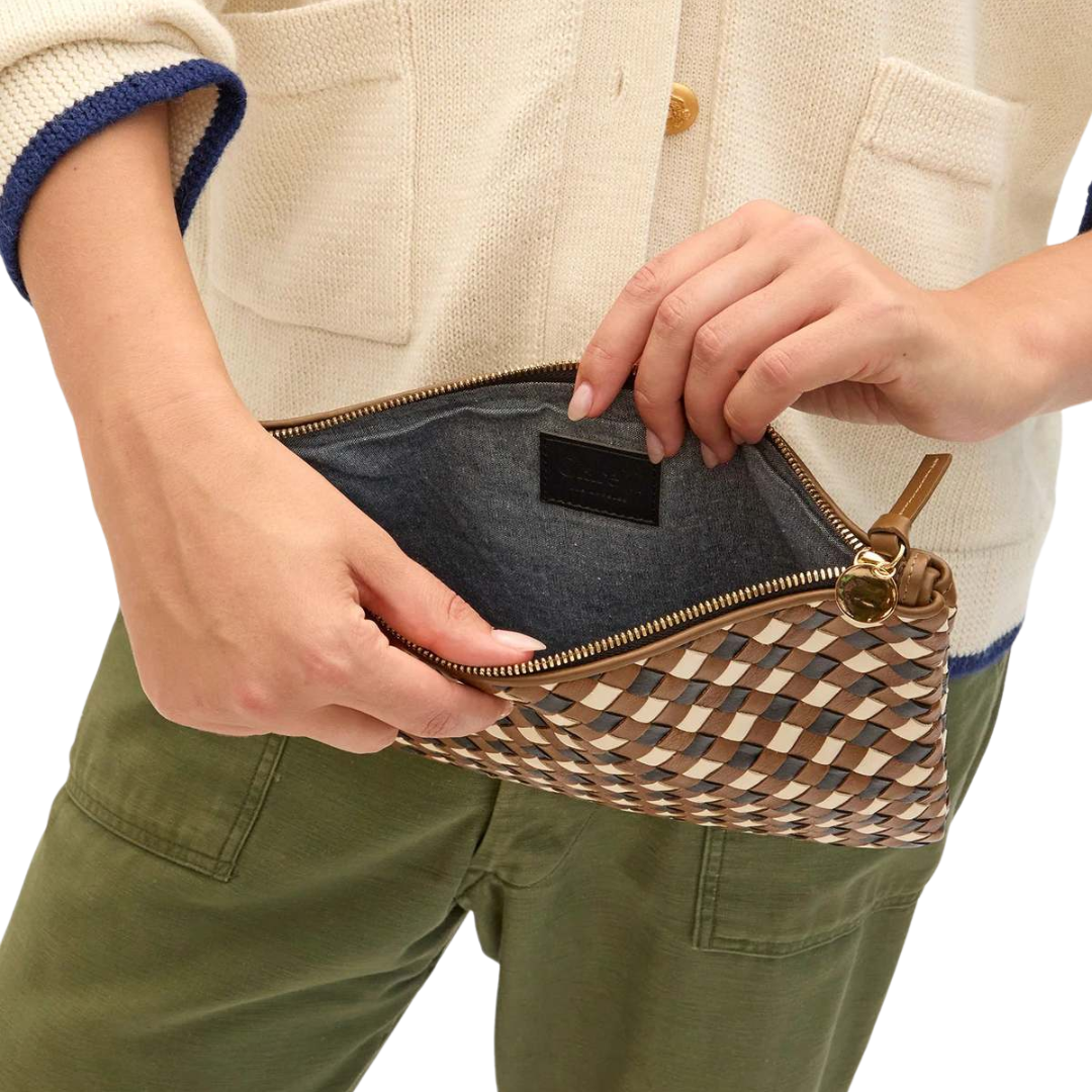 Flat Clutch w/ Tabs in Oat Gingham Woven