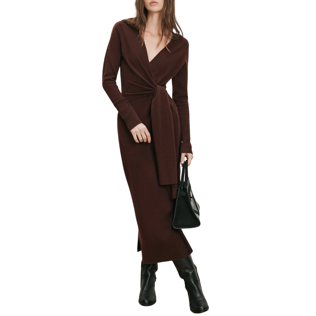 Salomez Wrap Midi Dress in Espresso