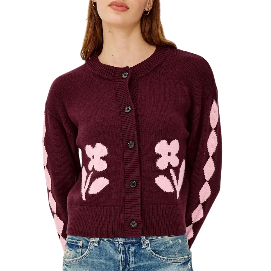 Mavie Cardigan in Garnet Daisy