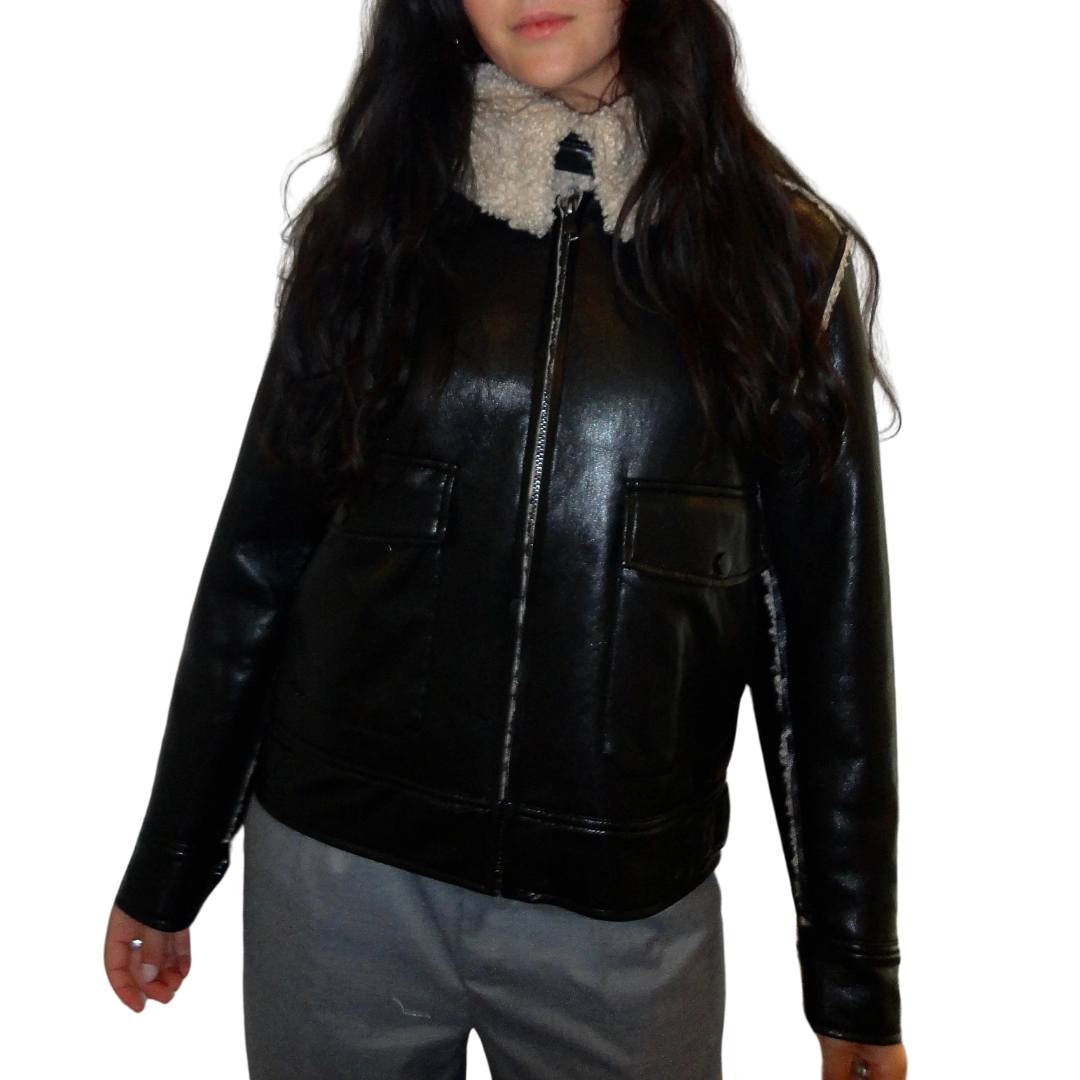 Parker Bonded Vegan Leather Jacket in Black/Camel