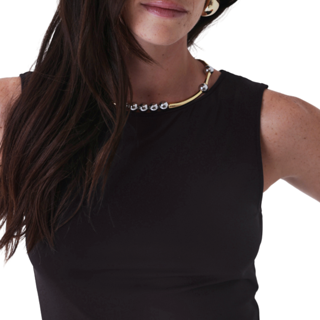 Jersey Stretch Crewneck Tank in Noir