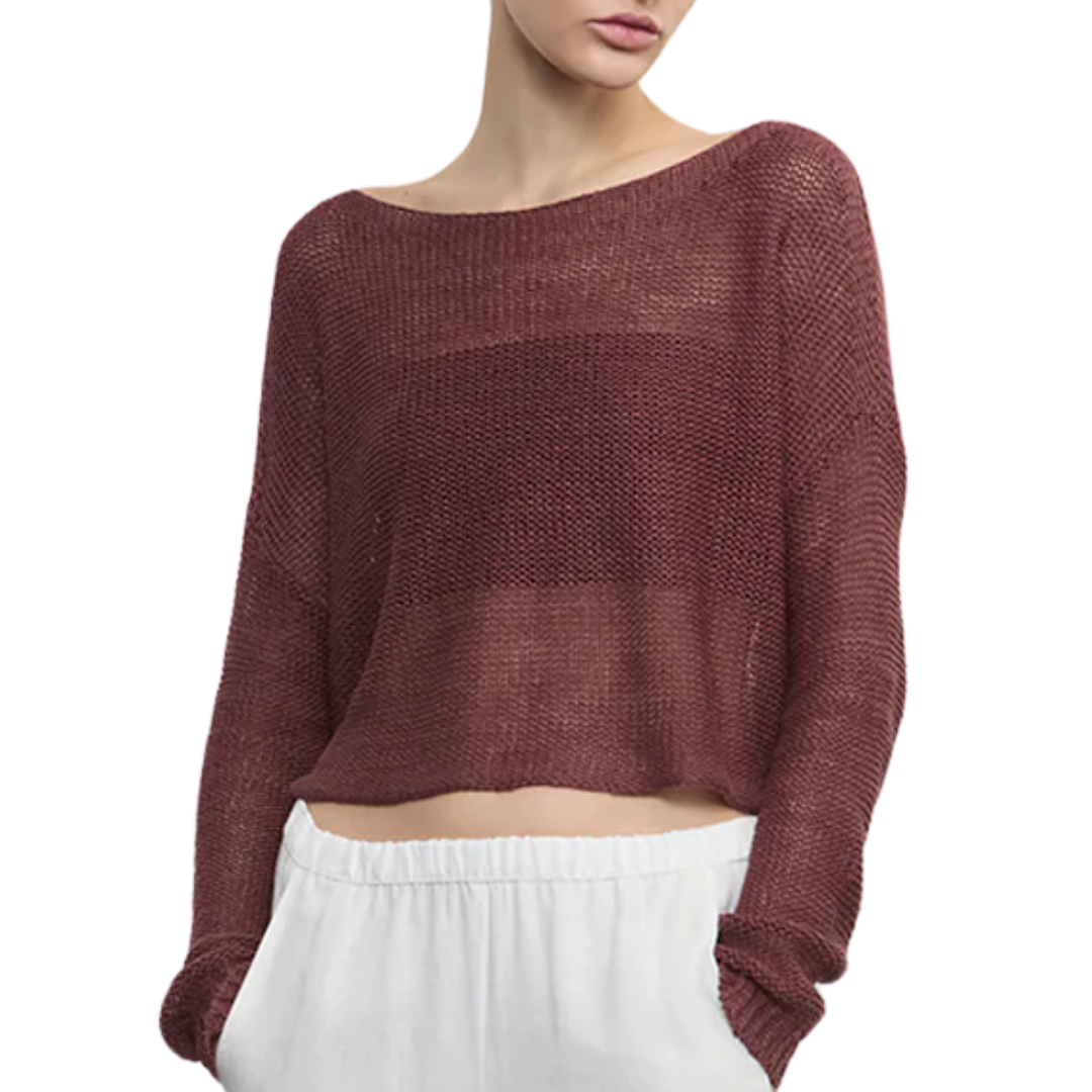 Linen Knit Bateau Sweater in Dark Cherry
