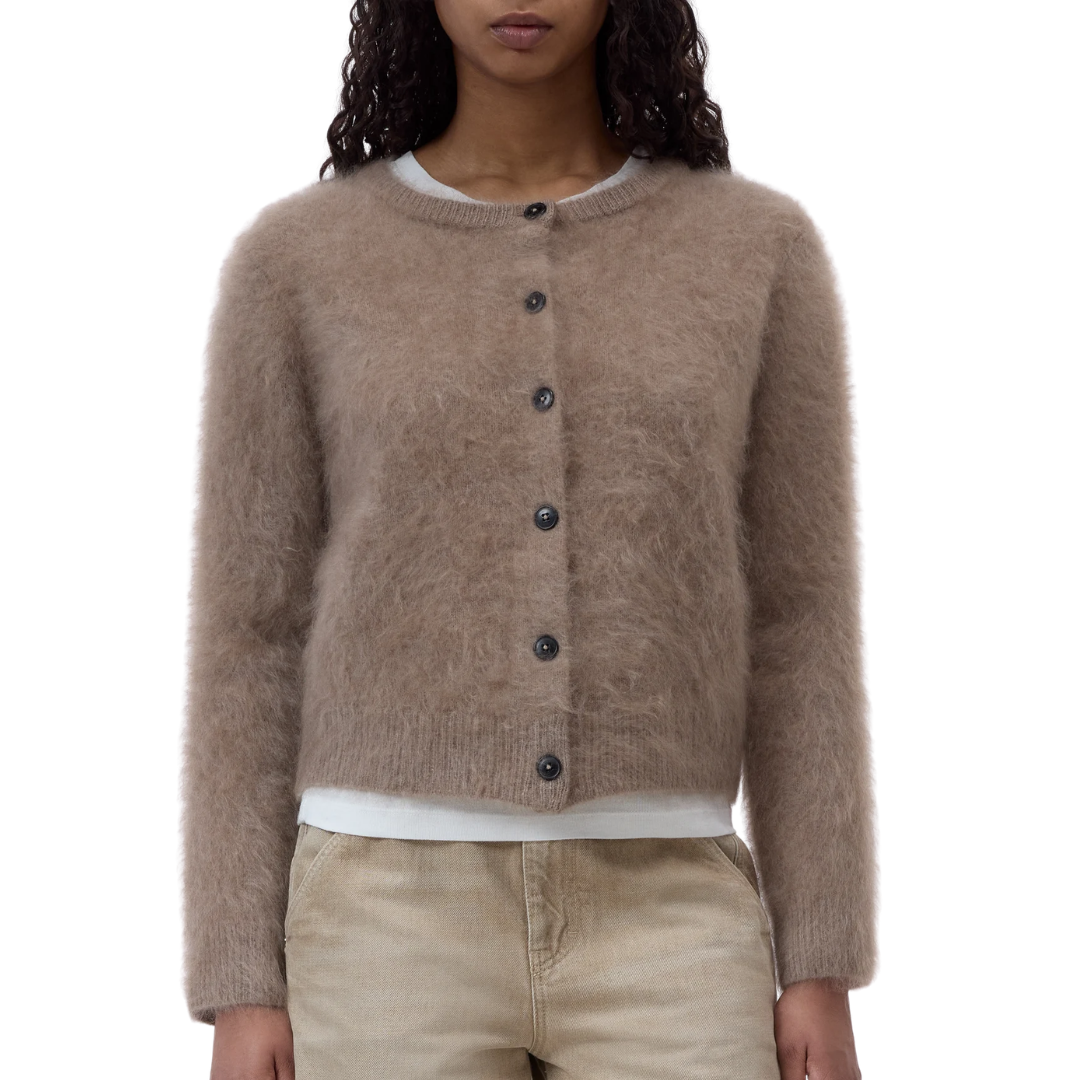 Brushed Cashmere Cardigan in Wheat Beige