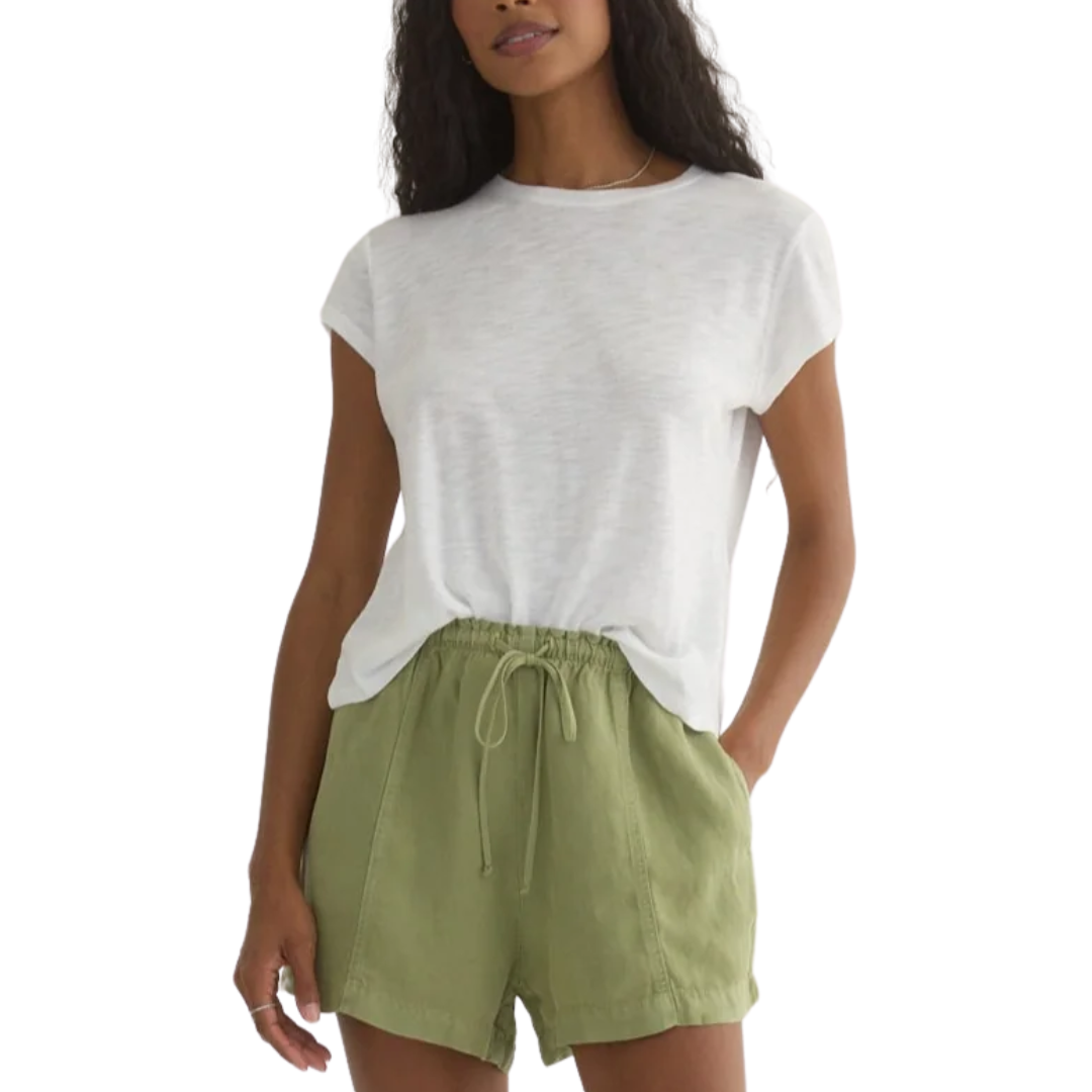 Seamed Ruffle Waist Short in Summer Moss