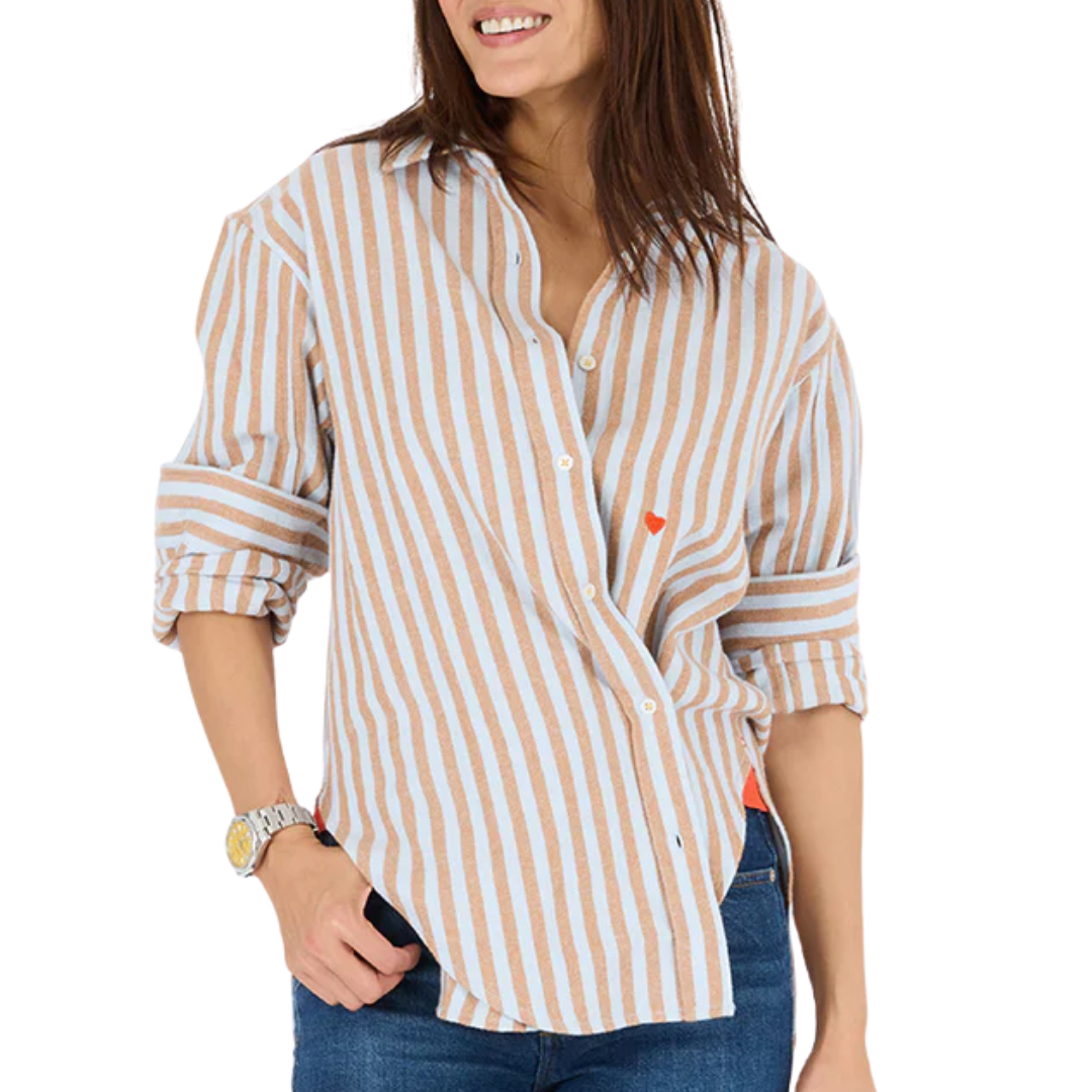 Jack Stripe Flannel Shirt in Steel Blue-Brown