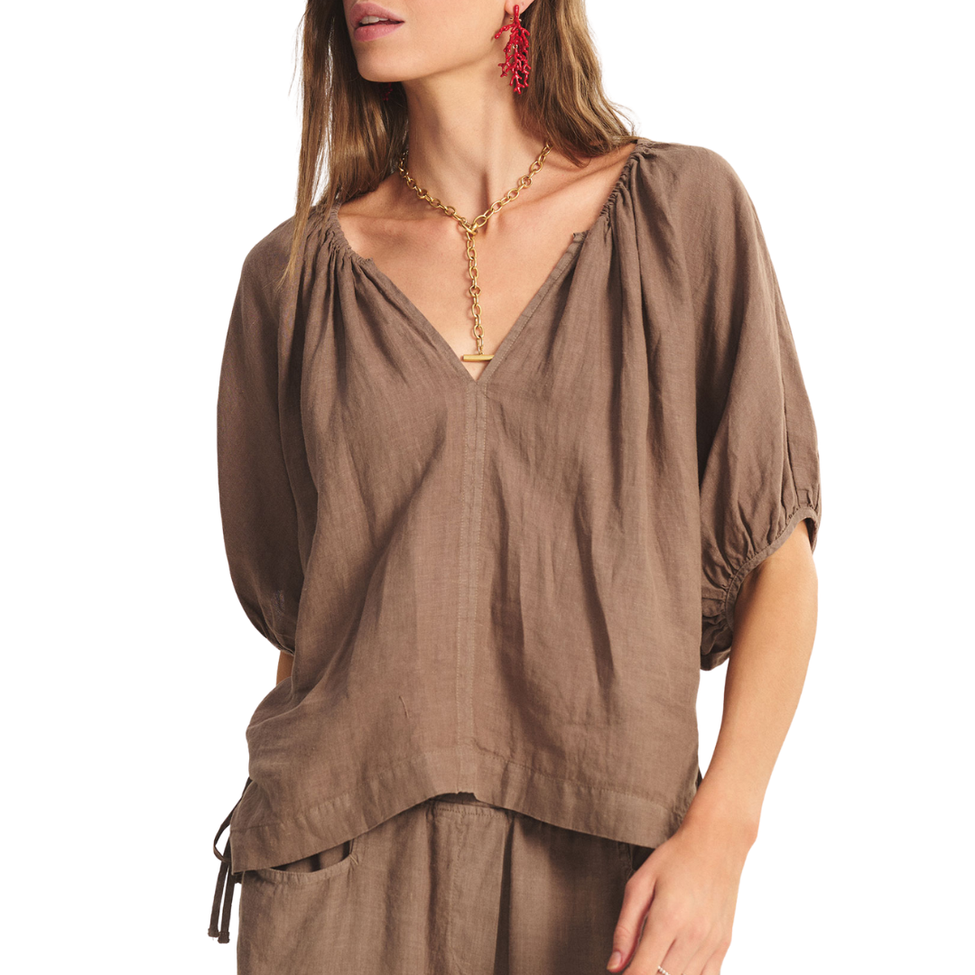 Cosette Linen Top in Mudslide