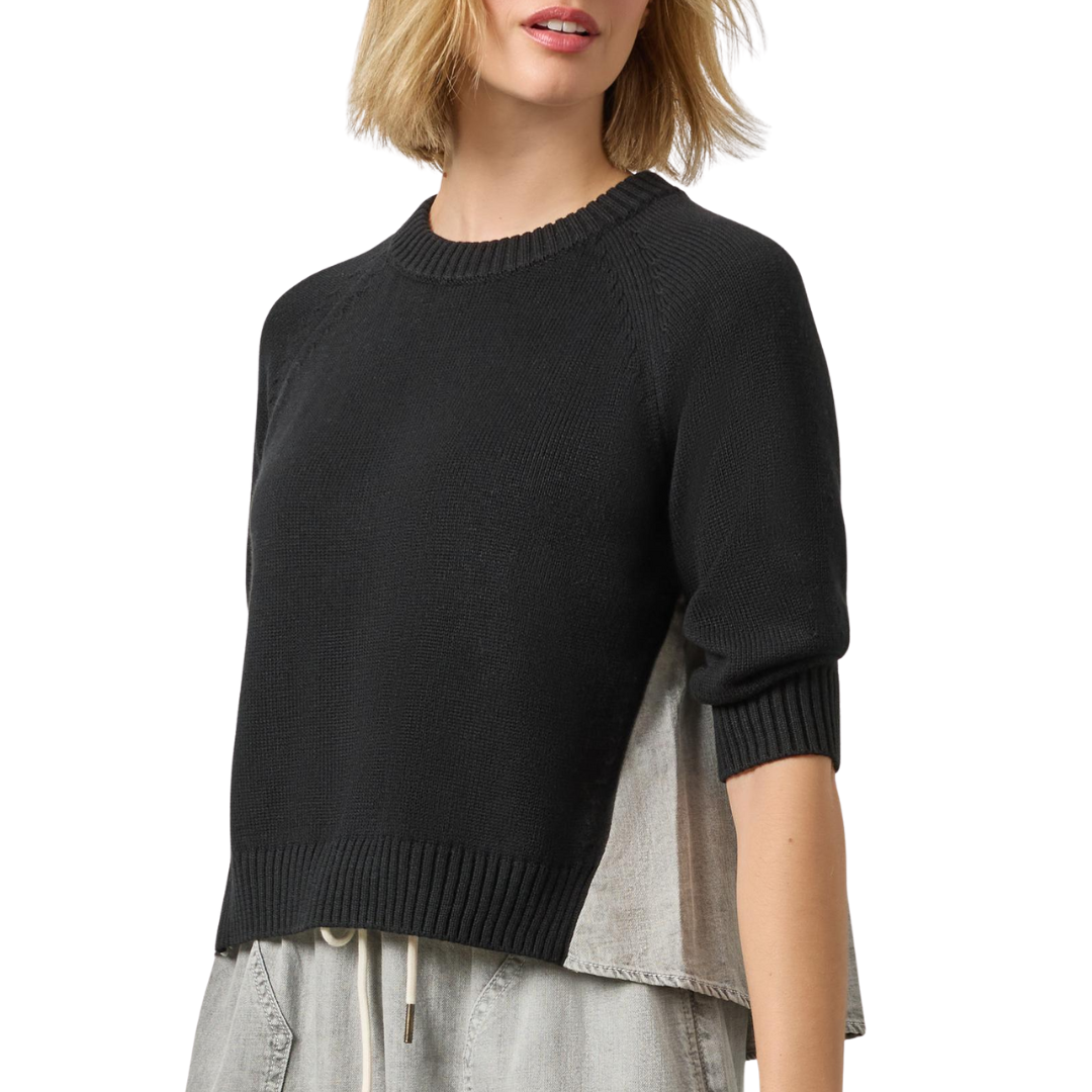 Denim Elbow Sleeve Sweater in Black